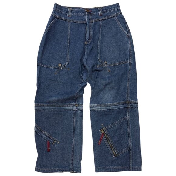 Vintage 90's AMAX JNCO STYLE Jeans Size 18/29W Baggy Cargo Denim Zip Off Skater - Picture 1 of 11
